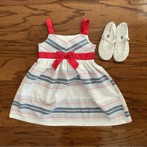 Girls size 4T Red/White/Blue Linen Dress & Mary Jane Jelly Sandals